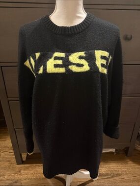 Diesel Archive Style Fuzzy Knit Sweater Black Neon Oversized